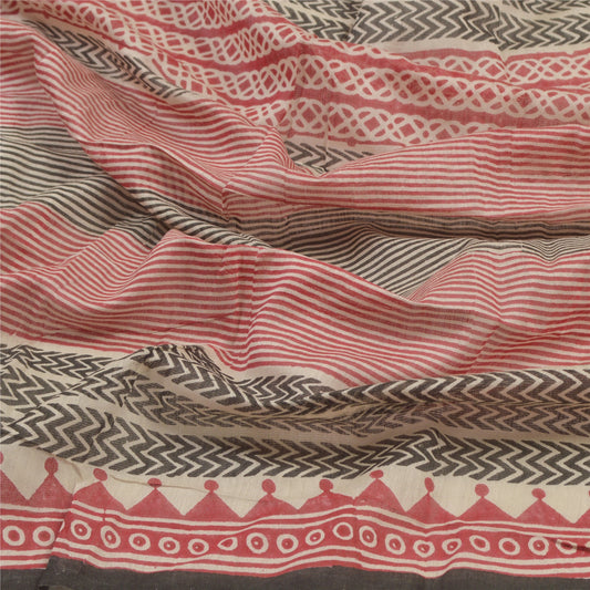 Sanskriti Vintage Dupatta Long Stole Chanderi Silk Red Printed Wrap Hijab