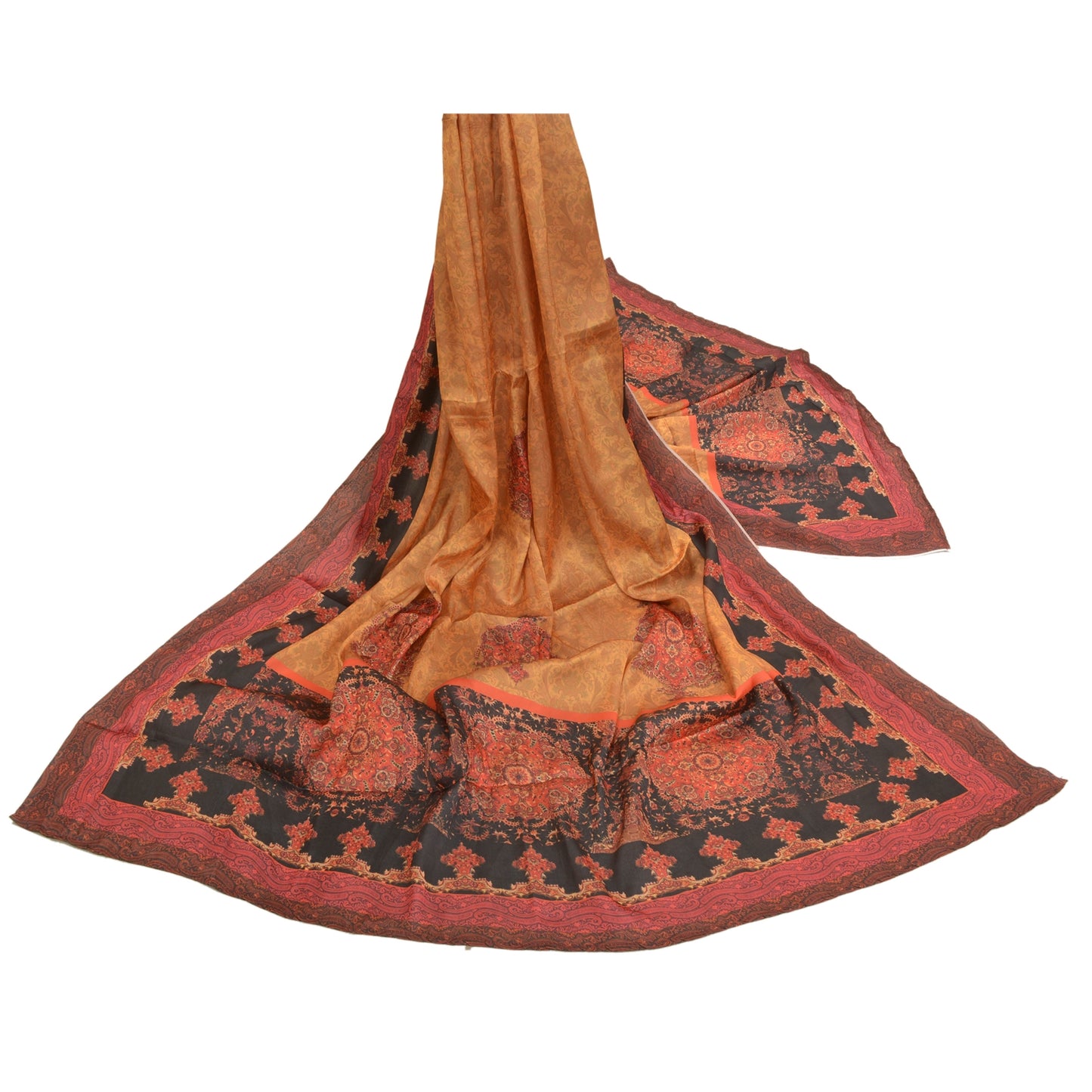 Sanskriti Vintage Dupatta Long Stole Art Silk Cream Wrap Shawl Printed Hijab