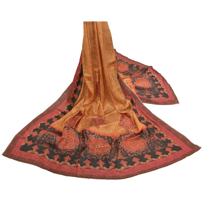 Sanskriti Vintage Dupatta Long Stole Art Silk Cream Wrap Shawl Printed Hijab