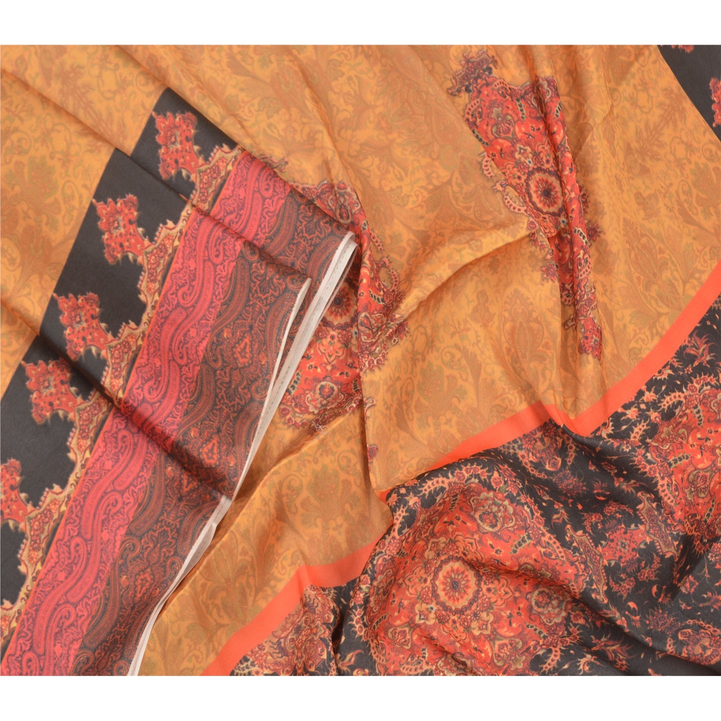 Sanskriti Vintage Dupatta Long Stole Art Silk Cream Wrap Shawl Printed Hijab