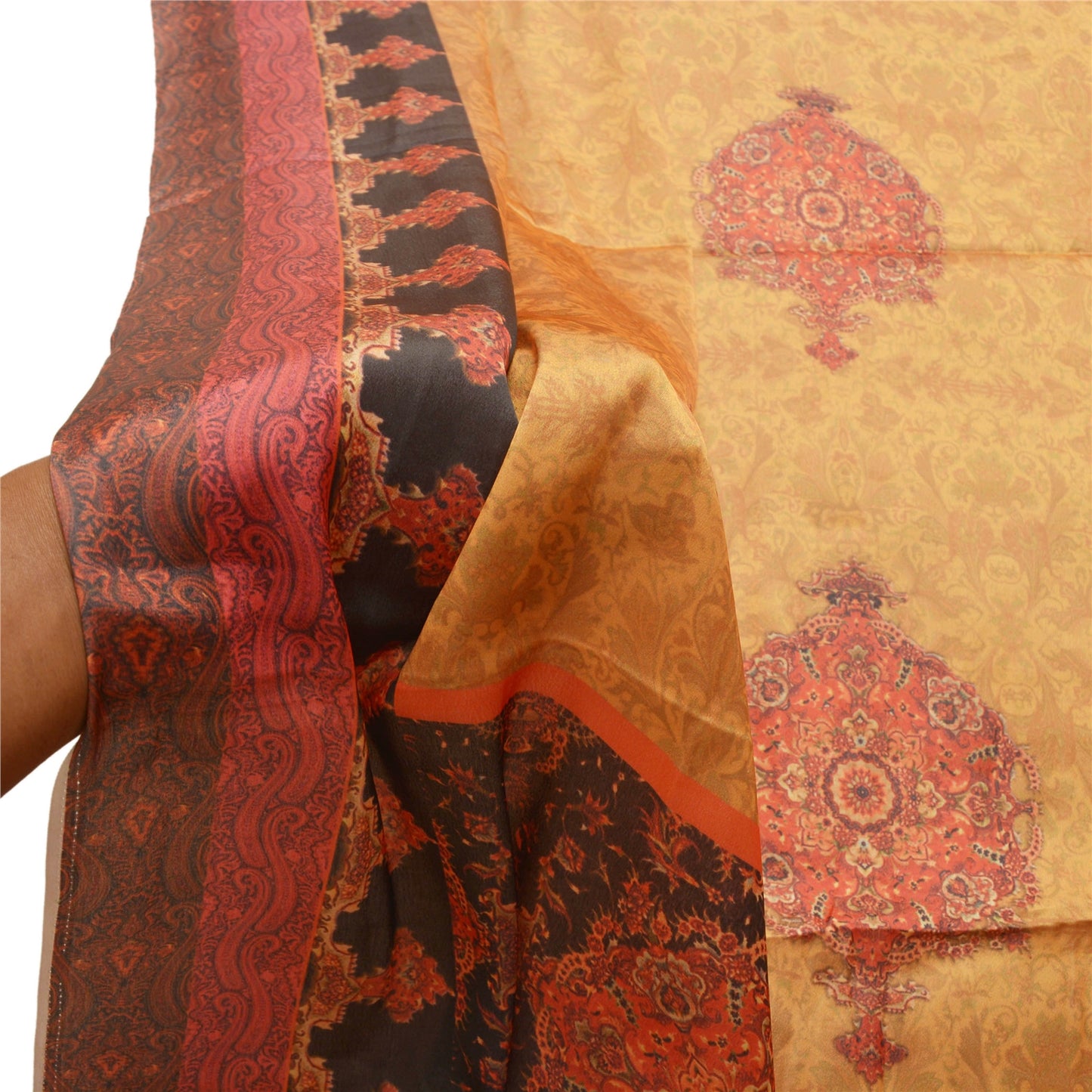 Sanskriti Vintage Dupatta Long Stole Art Silk Cream Wrap Shawl Printed Hijab