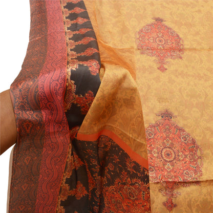 Sanskriti Vintage Dupatta Long Stole Art Silk Cream Wrap Shawl Printed Hijab