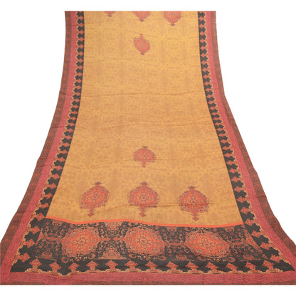 Sanskriti Vintage Dupatta Long Stole Art Silk Cream Wrap Shawl Printed Hijab