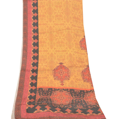 Sanskriti Vintage Dupatta Long Stole Art Silk Cream Wrap Shawl Printed Hijab