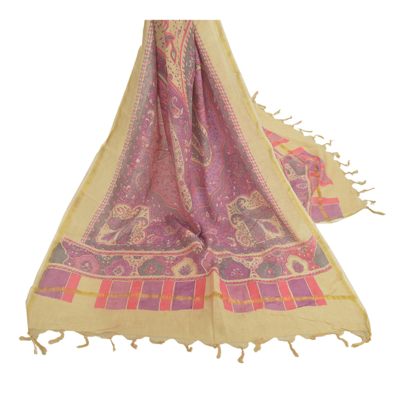 Sanskriti Vintage Purple Dupatta Long Stole Chanderi Paisley Print-Zari Border Create Dresses, Kaftan, Skirt, Tops, Projects