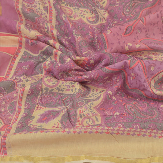 Sanskriti Vintage Dupatta Long Stole Chanderi Purple Printed Wrap Scarves