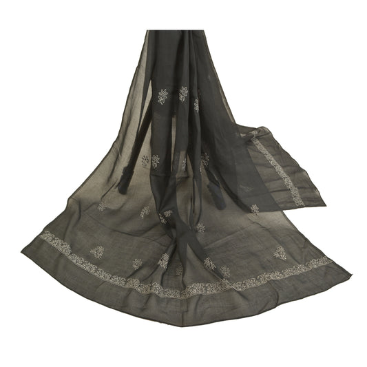 Sanskriti Vintage Dupatta Long Stole Pure Cotton Hand Embroidered Chikankari