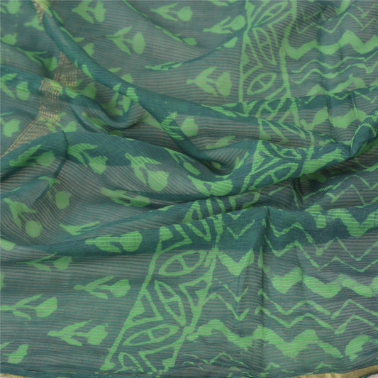 Sanskriti Vintage Dupatta Long Stole Chanderi Green Bagru Printed Scarves