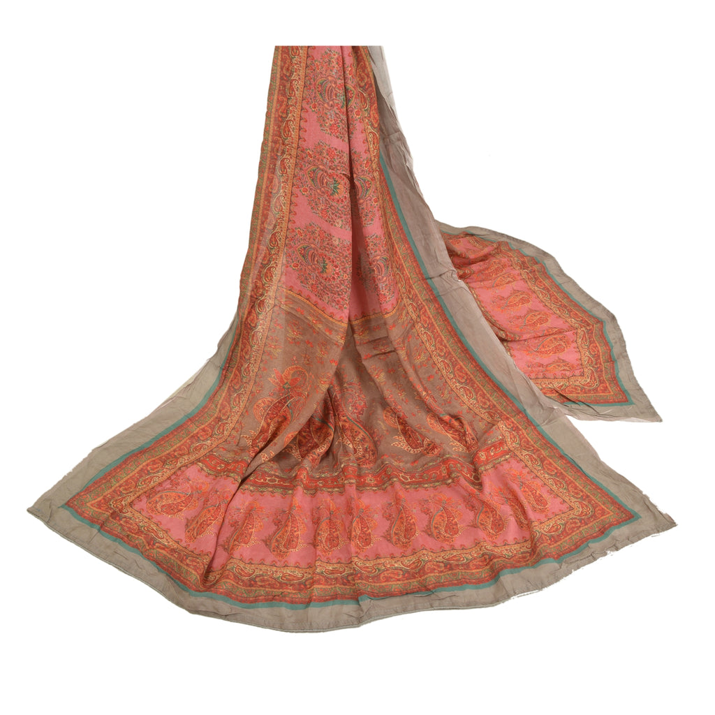 Sanskriti Vintage Dupatta Long Stole Rayon Pink Hijab Printed Soft Scarves
