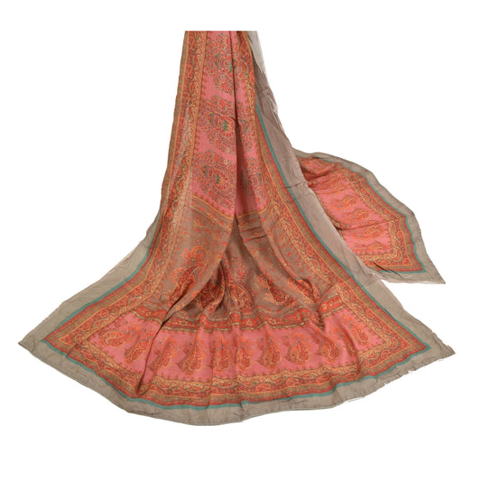 Sanskriti Vintage Dupatta Long Stole Rayon Pink Hijab Printed Soft Scarves