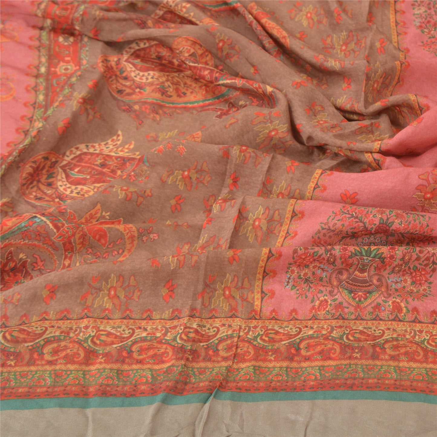Sanskriti Vintage Dupatta Long Stole Rayon Pink Hijab Printed Soft Scarves