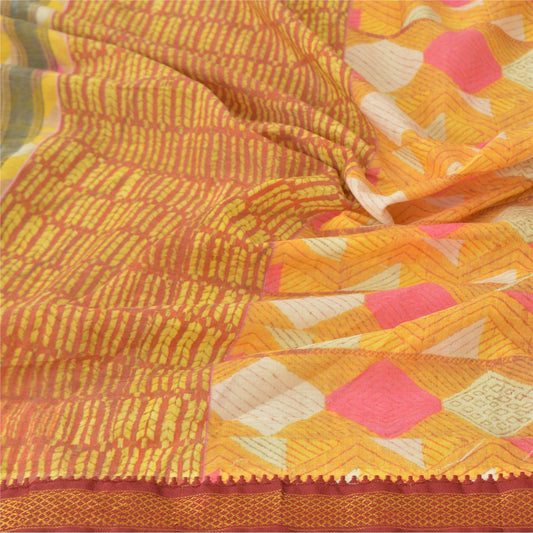 Sanskriti Vintage Dupatta Long Stole Cotton Yellow Wrap Hijab Printed Scarves