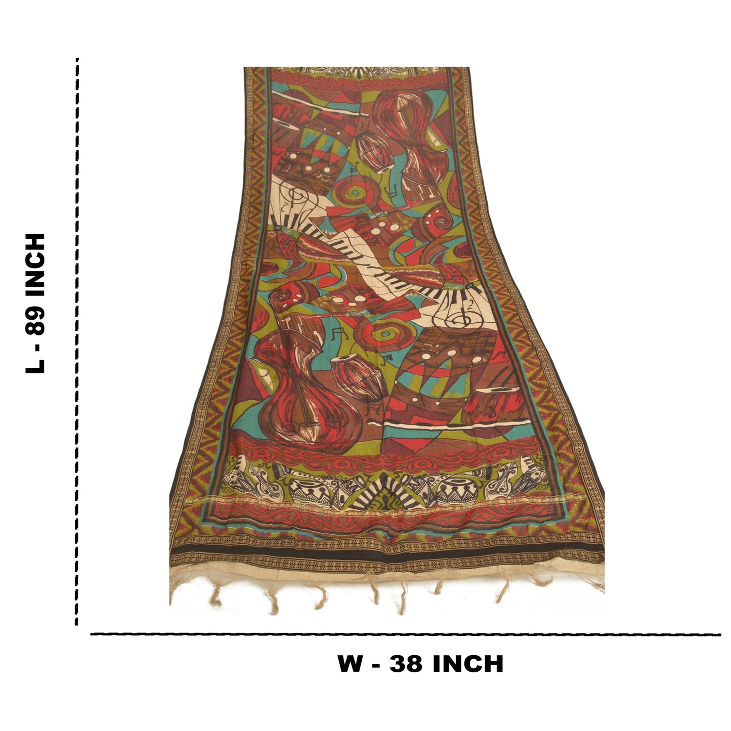 Sanskriti Vintage Dupatta Long Stole Chanderi Brown Hijab Printed Work Scarves