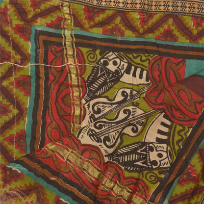 Sanskriti Vintage Dupatta Long Stole Chanderi Brown Hijab Printed Work Scarves