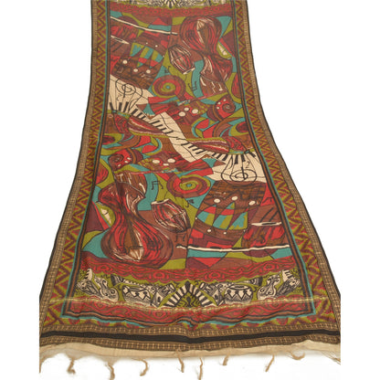 Sanskriti Vintage Dupatta Long Stole Chanderi Brown Hijab Printed Work Scarves