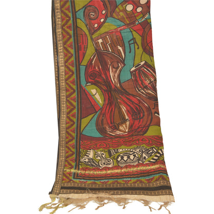 Sanskriti Vintage Dupatta Long Stole Chanderi Brown Hijab Printed Work Scarves