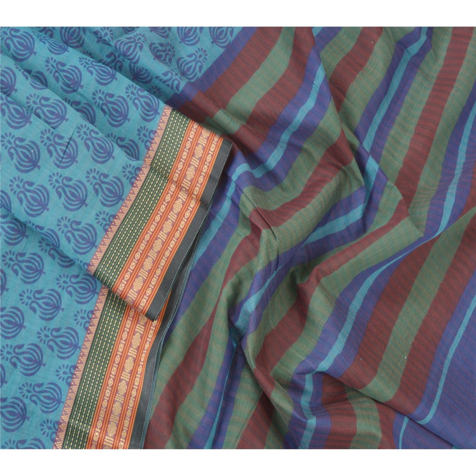 Sanskriti Vintage Dupatta Long Stole Cotton Blue Printed & Woven Ilkal Veil