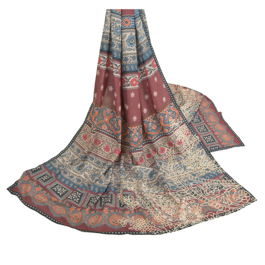 Sanskriti Vintage Dupatta Long Stole Art Silk Shawl Embroidered Printed Hijab