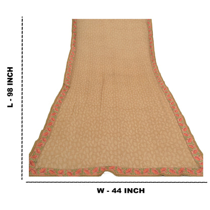 Sanskriti Vintage Dupatta Long Stole Pure Georgette Beige Hijab Printed Wrap Scarves