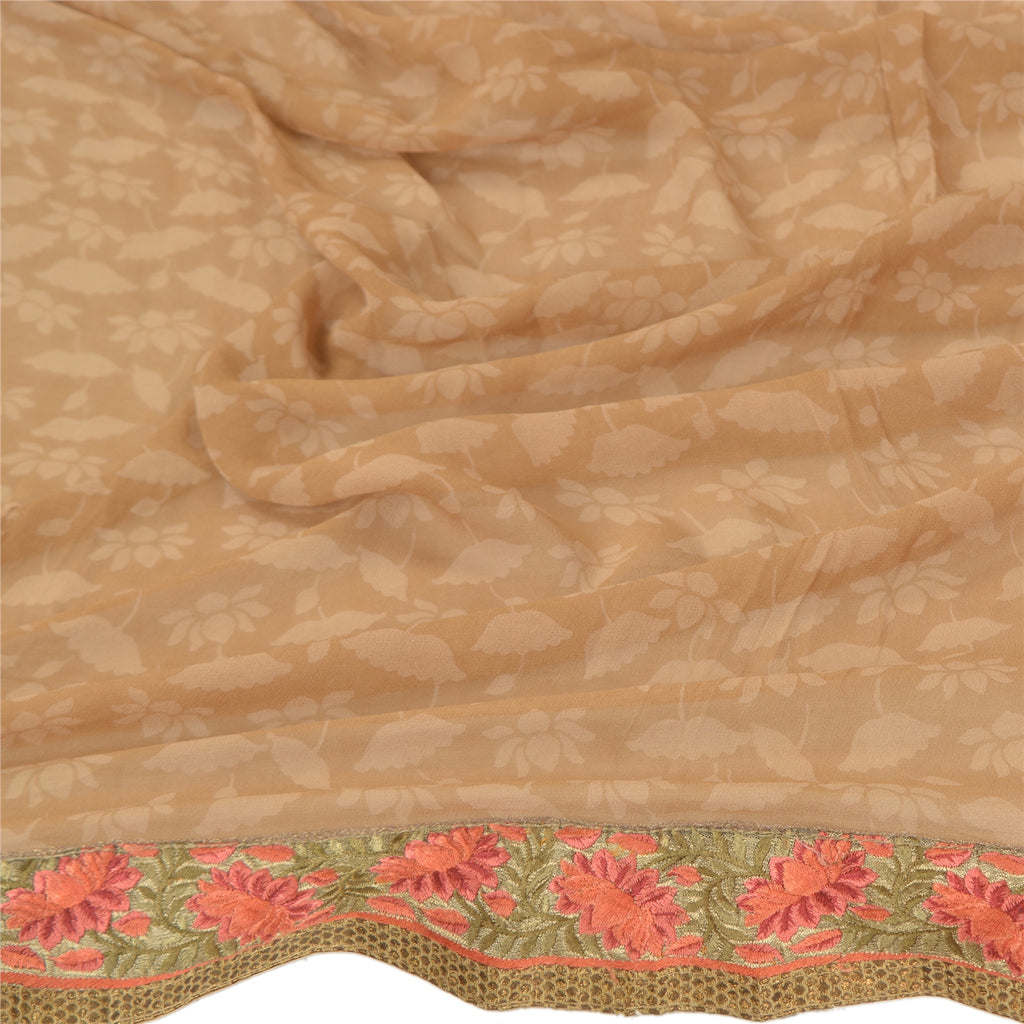 Sanskriti Vintage Dupatta Long Stole Pure Georgette Beige Hijab Printed Wrap Scarves