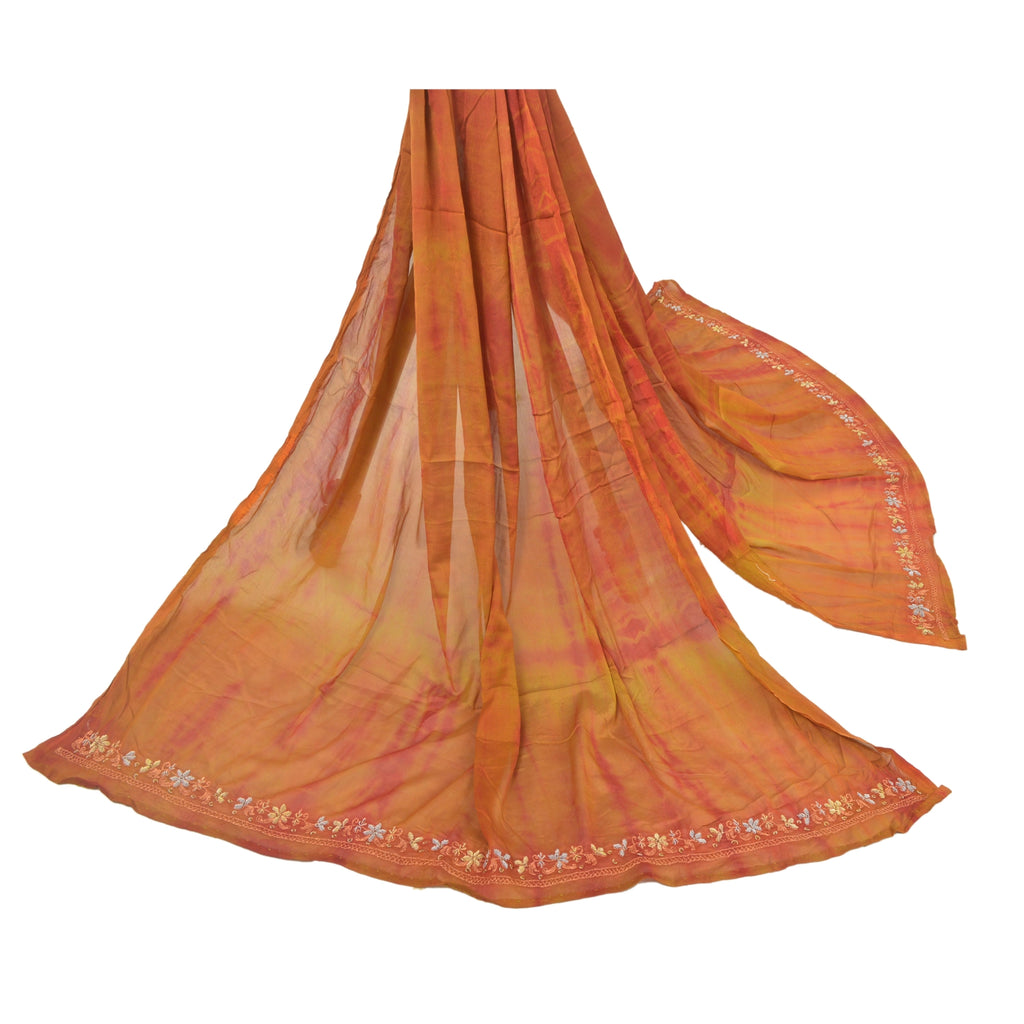 Sanskriti Vintage Dupatta Long Stole Art Silk Brown Shawl Tie & Dye Scarves