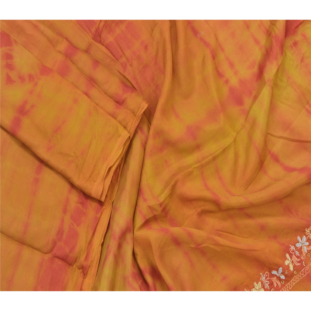 Sanskriti Vintage Dupatta Long Stole Art Silk Brown Shawl Tie & Dye Scarves