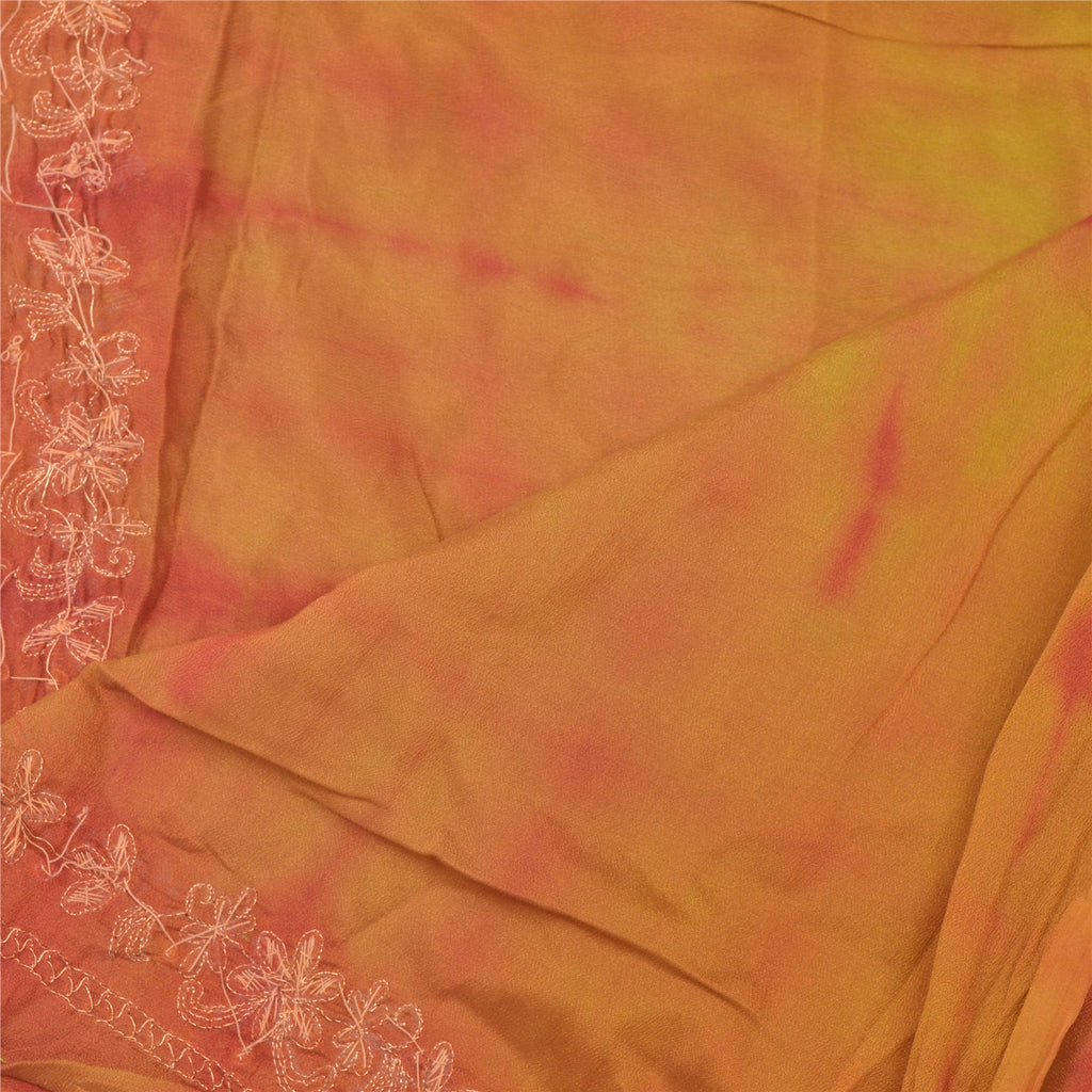 Sanskriti Vintage Dupatta Long Stole Art Silk Brown Shawl Tie & Dye Scarves