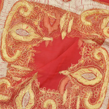 Санскрити Винтаж Дупатта Длинный Палантин Чистый Шелковый Шифон Красная Ручная Расшитая Бисером Фата