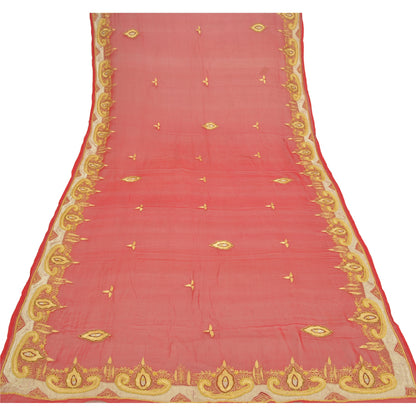 Санскрити Винтаж Дупатта Длинный Палантин Чистый Шелковый Шифон Красная Ручная Расшитая Бисером Фата