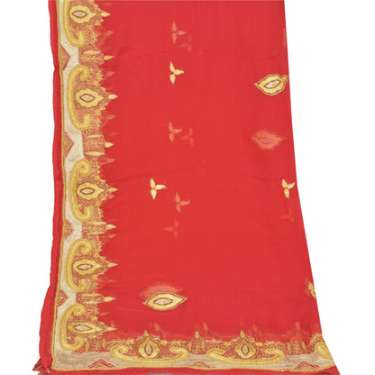 Санскрити Винтаж Дупатта Длинный Палантин Чистый Шелковый Шифон Красная Ручная Расшитая Бисером Фата
