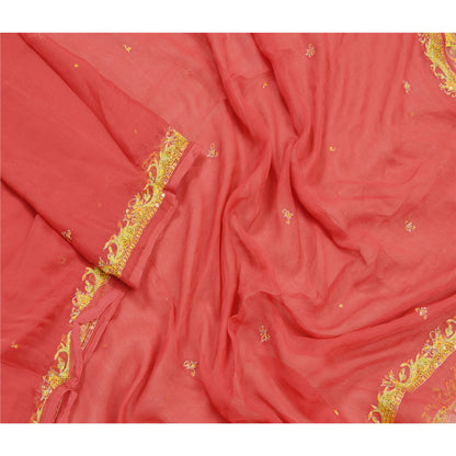 Санскрити Винтаж Дупатта Длинный Палантин Чистый Шелковый Шифон Красная Фата Расшитая Бисером Ручной Работы