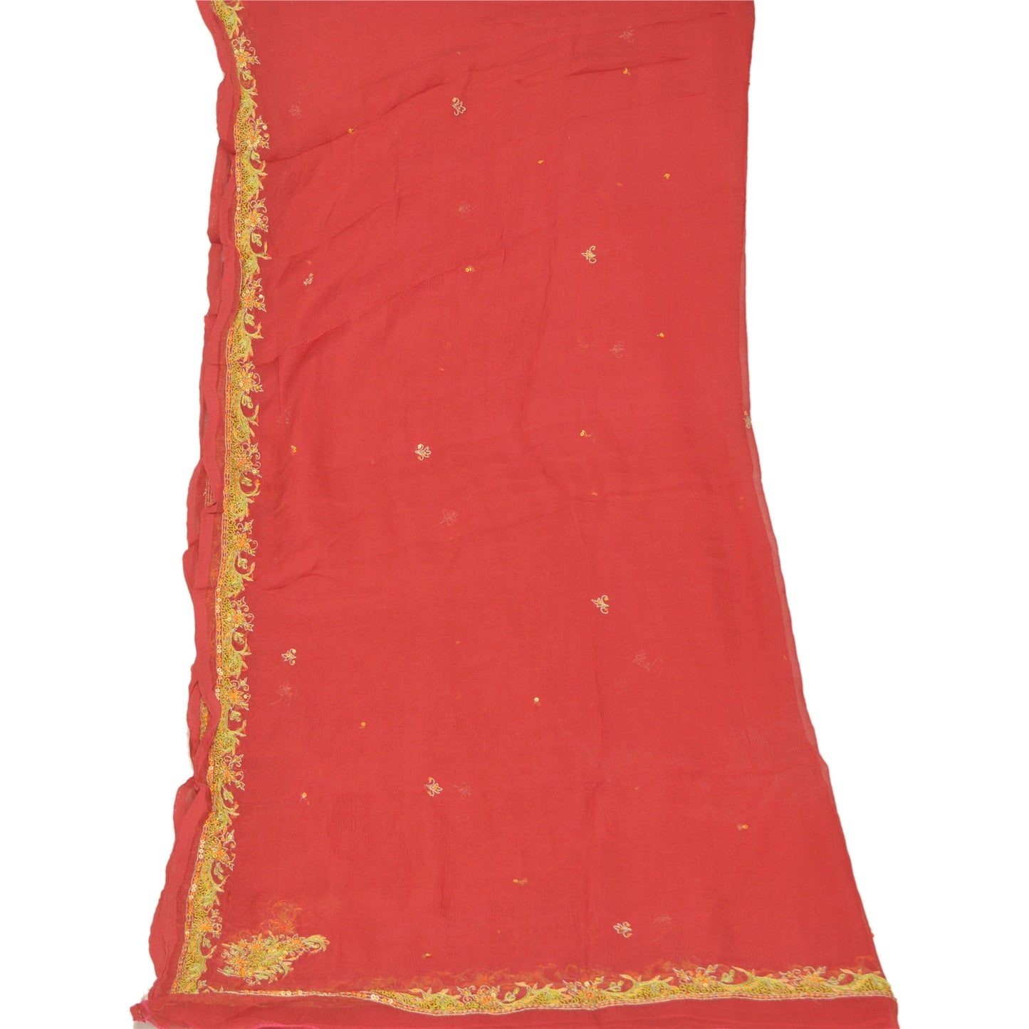 Санскрити Винтаж Дупатта Длинный Палантин Чистый Шелковый Шифон Красная Фата Расшитая Бисером Ручной Работы