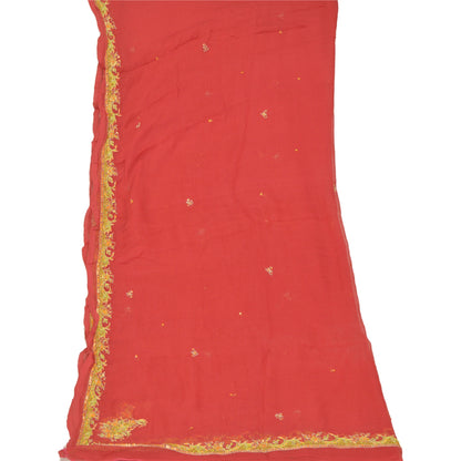 Санскрити Винтаж Дупатта Длинный Палантин Чистый Шелковый Шифон Красная Фата Расшитая Бисером Ручной Работы