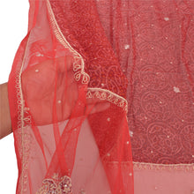 Load image into Gallery viewer, Sanskriti Vintage Dupatta Long Stole Net Mesh Red Hand Beaded Zardozi Scarves
