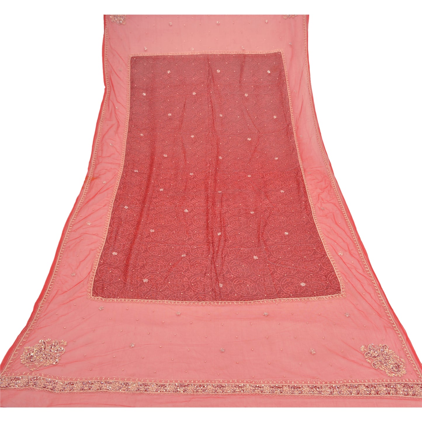 Санскритский винтажный длинный палантин дупатта сетчатый красный ручной работы бисерные шарфы зардози