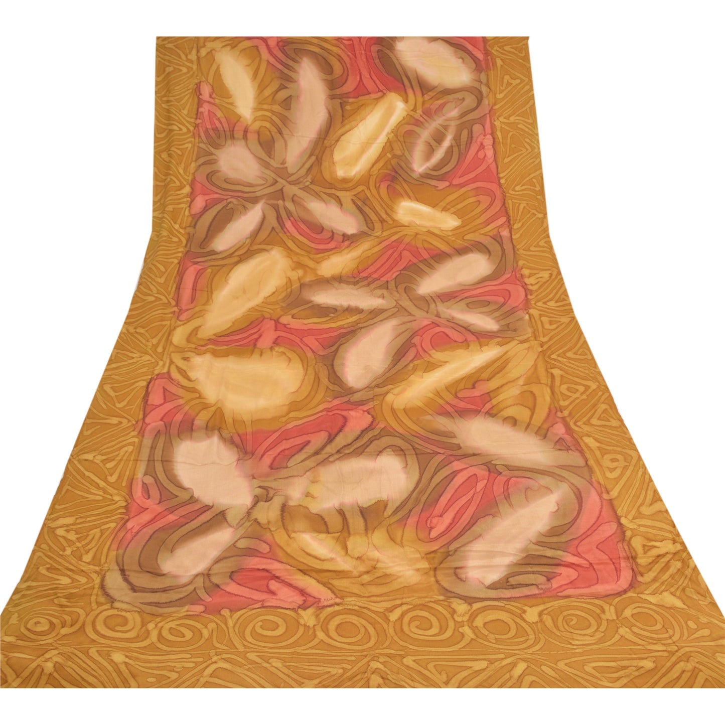 Sanskriti Vintage Dupatta Long Stole Crepe Silk Mustard Soft Printed Scarves
