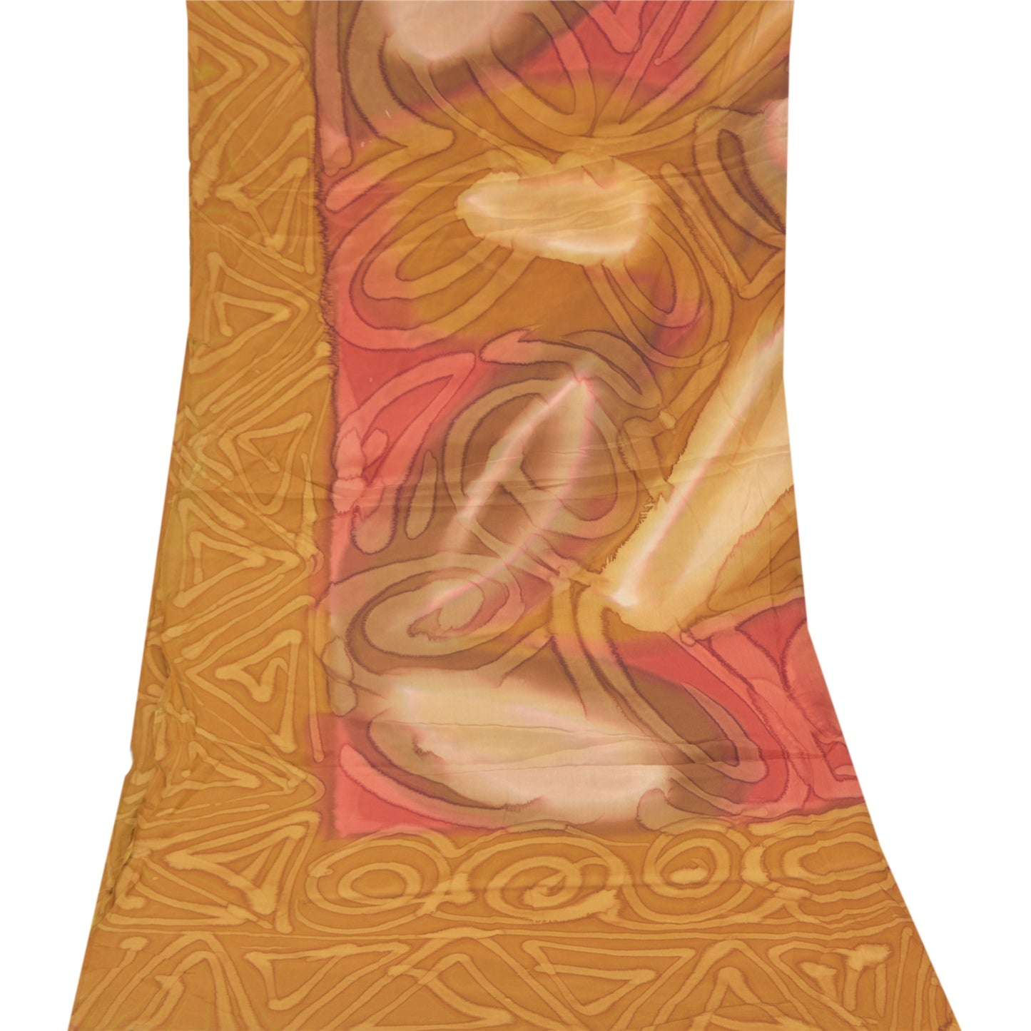 Sanskriti Vintage Dupatta Long Stole Crepe Silk Mustard Soft Printed Scarves