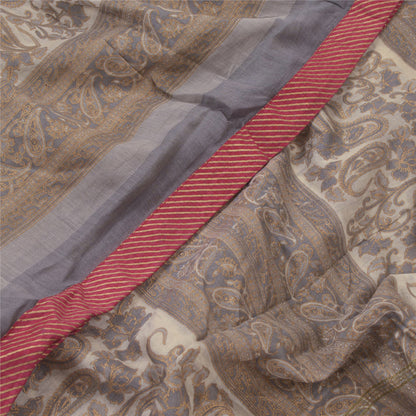 Sanskriti Vintage Dupatta Long Stole Cotton Grey Printed/Painted Wrap Scarves