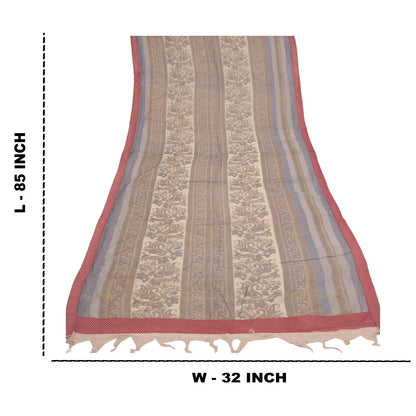 Sanskriti Vintage Dupatta Long Stole Cotton Grey Printed/Painted Wrap Scarves