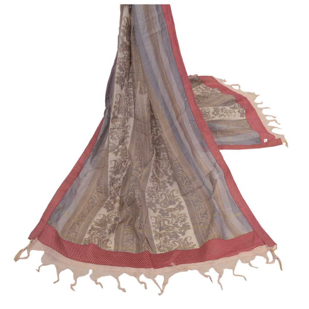 Sanskriti Vintage Dupatta Long Stole Cotton Grey Printed/Painted Wrap Scarves