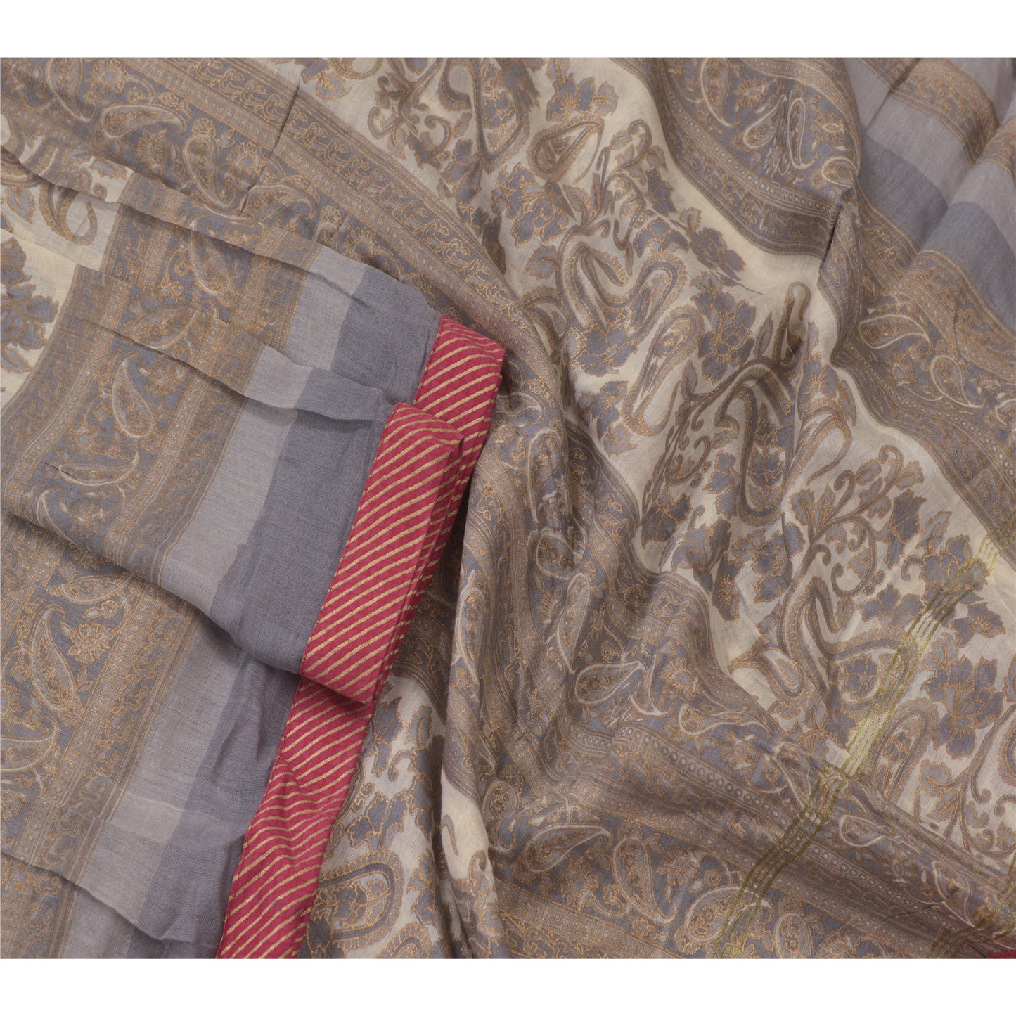 Sanskriti Vintage Dupatta Long Stole Cotton Grey Printed/Painted Wrap Scarves