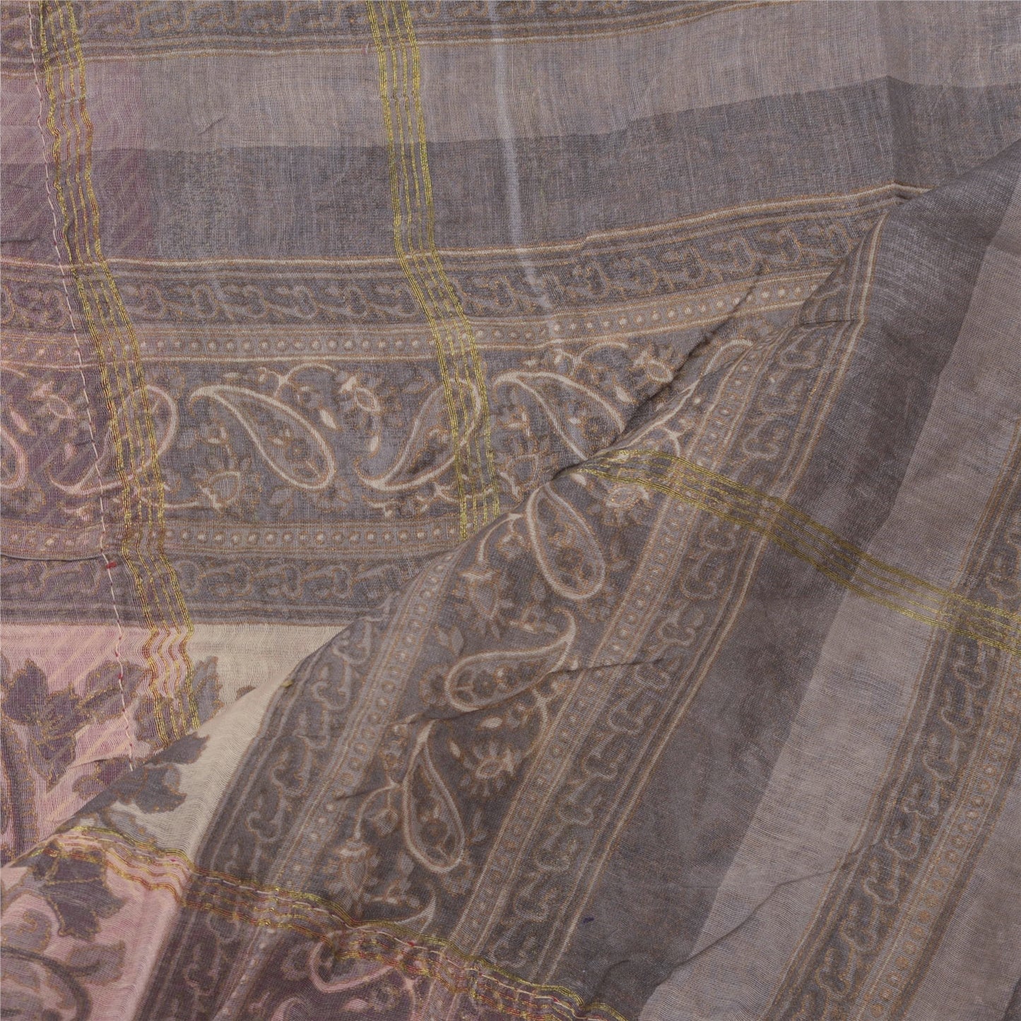 Sanskriti Vintage Dupatta Long Stole Cotton Grey Printed/Painted Wrap Scarves