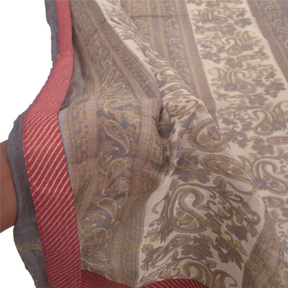 Sanskriti Vintage Dupatta Long Stole Cotton Grey Printed/Painted Wrap Scarves