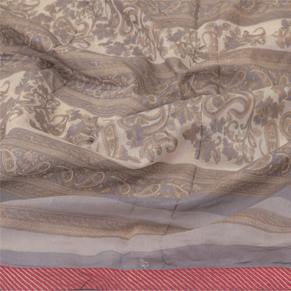 Sanskriti Vintage Dupatta Long Stole Cotton Grey Printed/Painted Wrap Scarves