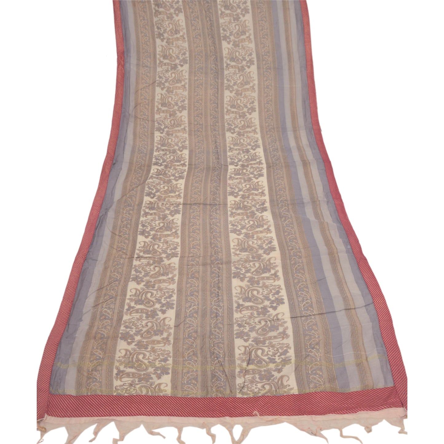 Sanskriti Vintage Dupatta Long Stole Cotton Grey Printed/Painted Wrap Scarves