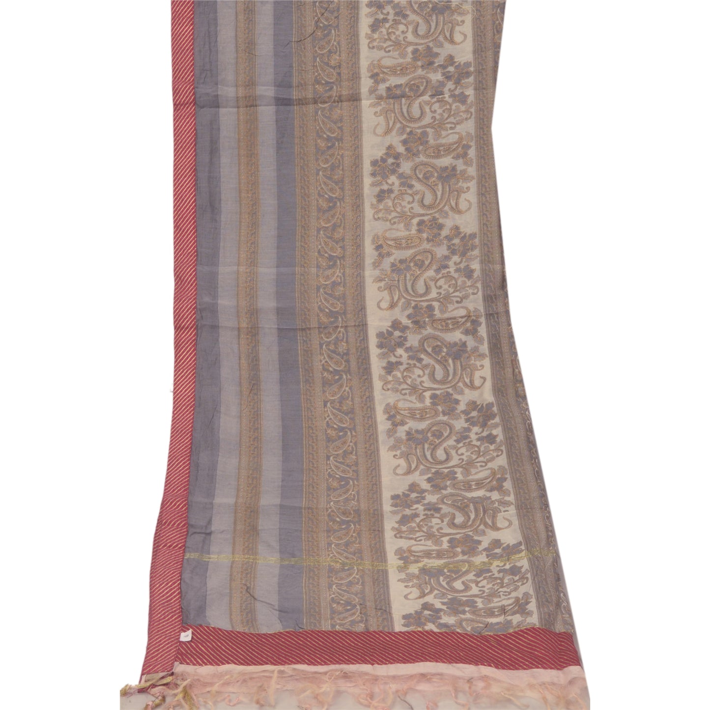 Sanskriti Vintage Dupatta Long Stole Cotton Grey Printed/Painted Wrap Scarves