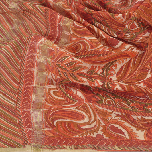 Sanskriti Vintage Dupatta Long Stole Chanderi Cream Printed Wrap Scarves