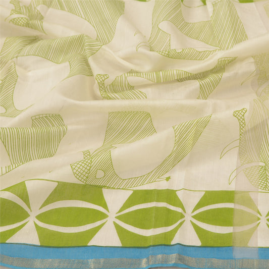 Sanskriti Vintage Dupatta Long Stole Cotton White Animal Printed Wrap Scarves