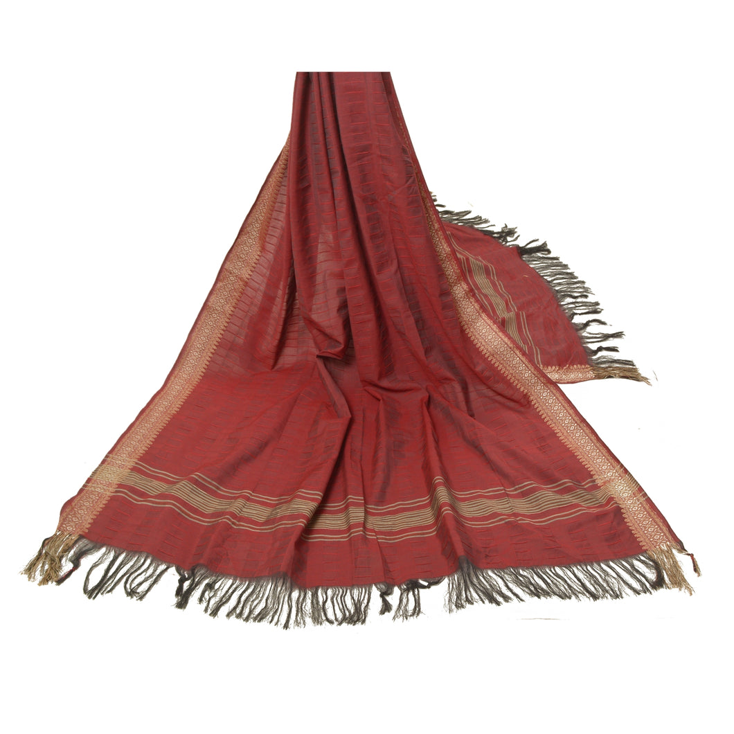 Sanskriti Vintage Dupatta Long Stole Cotton Dark Red Shawl Hand-Woven Hijab