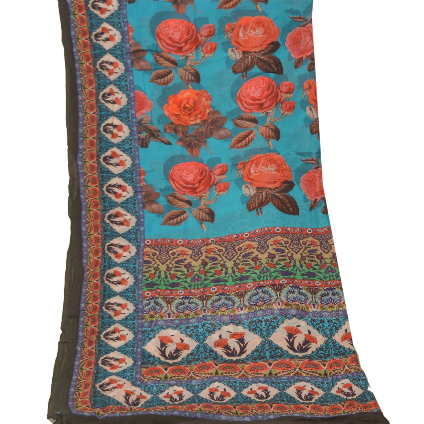 Санскрити Винтаж Дупатта Длинный Палантин Жоржет Синий Хиджаб Печатный Шарфы